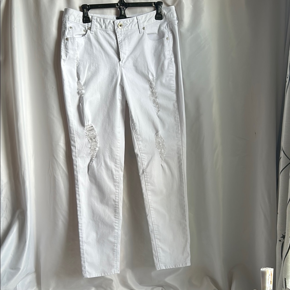 Cato Premium White Straight Leg Distressed Jeans